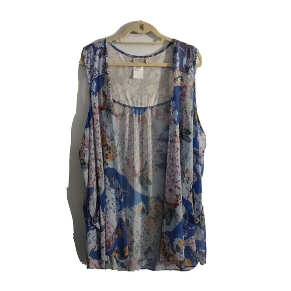 LOGO by Lori Goldstein 2X Women's Multicolor Floral Chiffon Open Front Vest - Picture 1 of 6